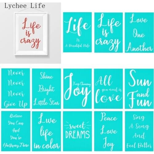 Lychee Life Word Printed Self-Adhesive Silk Screen Printing Stencil Mesh Transfers for Pillow T-Shirts Home Decoration