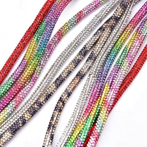 New 6mm Glass Crystal Cord Rhinestone Rope Applique Colorful Tube Trim Strass Bridal Dress Clothes Hairpin Shoes Bags DIY