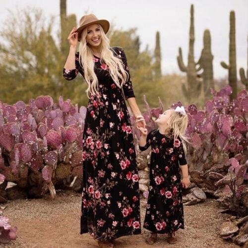 2019 Mommy and me family matching mother daughter Boho dresses clothes Floral mom and daughter dress kids parent child outfits