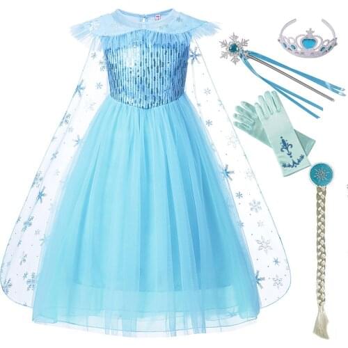 Dress Elsa Dresses for Girls Princess Party Elsa Costume Snow Queen Halloween Cosplay Elza Vestidos Christmas Girls Clothe