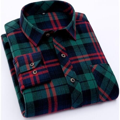 Checked shirt for men long sleeve sanded fabric Casual Plaid Shirts Mens for Teenager overshirt Classic leisure clothes