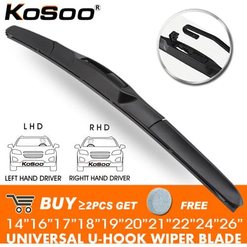 KOSOO Wiper Blade Universal U J Hook 14"16"17"18"19"20"21"22"24"26" Windscreen Windshield Rubber LHD/RHD Hybrid Car Accessories