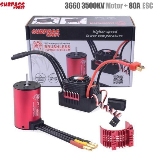 SURPASS HOBBY KK Waterproof Combo 3660 2600KV 3500KV Brushless Motor w//Heat Sink 60A / 80A Brushless ESC for RC 1/10 Car