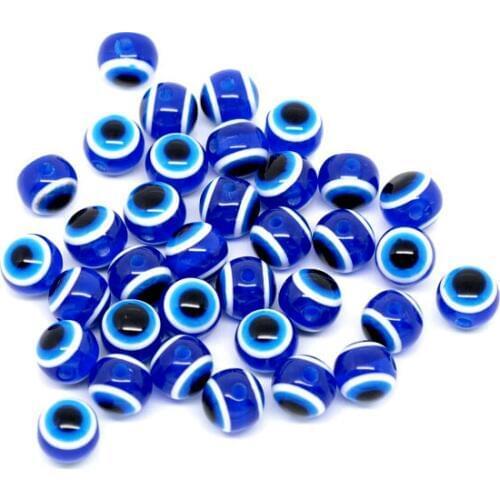Dark Blue Evil Eye Stripe Round Resin Spacer Beads 10mm, sold per packet of 100