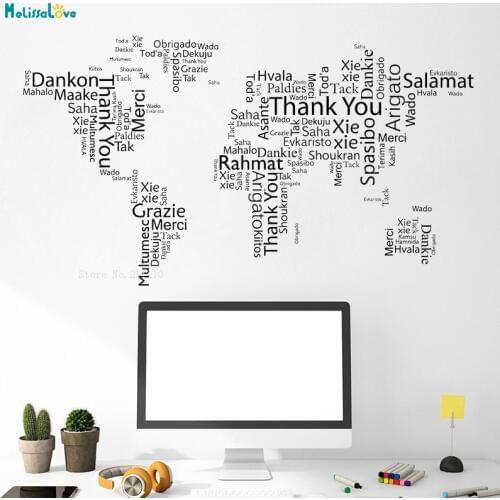 Words Cloud Quote World Map Vinyl Wall Decals Thank You Office Space Living Room Art New Sticker Self-adhesive large Size YT2208