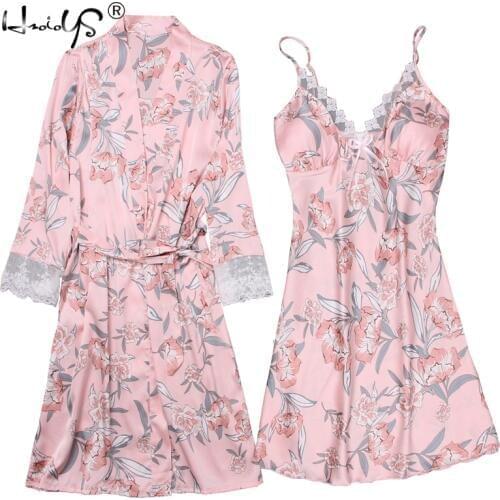 Women Robe & Gown Sets Female Sexy Flower Lace Silk Sleep Lounge Bathrobe Robe Bridesmaid Wedding Sleepwear Elegant Nightdress