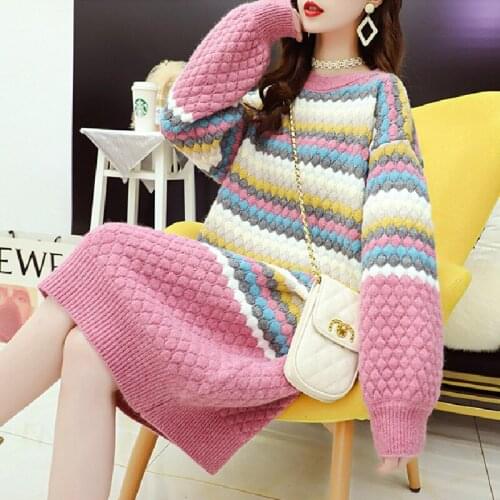 Lazy Wind Spring Autumn Mid-Length Pullover Sweater Women 2021 New Fashion Loose All-Match Long Sleeve Knitting Tops Female A344