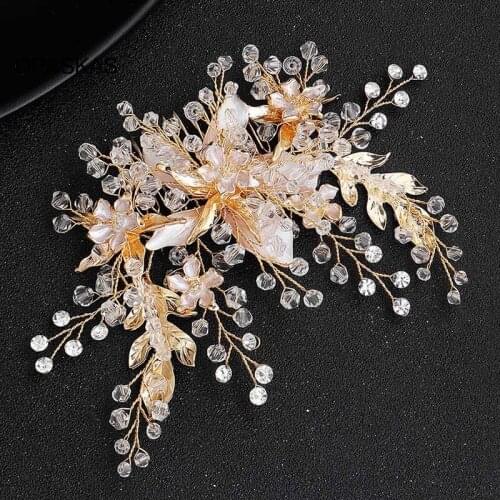 Womans Jeweled Hair Comb Brides Wedding Hair Comb Gold VL