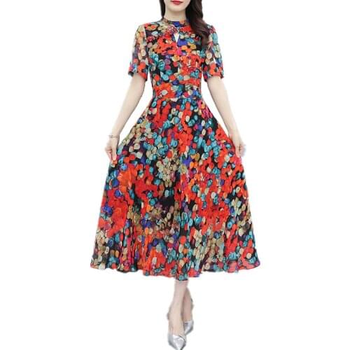 2021 New Arrival Summer Women Plus Size M-5XL Dress Gorgeous Colorful Print Big Hem Bohemian Chiffon Long Dress