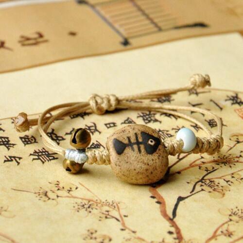 10 pieces/lot Fashion Charm Bracelets Ceramic Fish Beads Strand Bracelets Jewelry Bronze Bell Pendant Wristbands Bangles