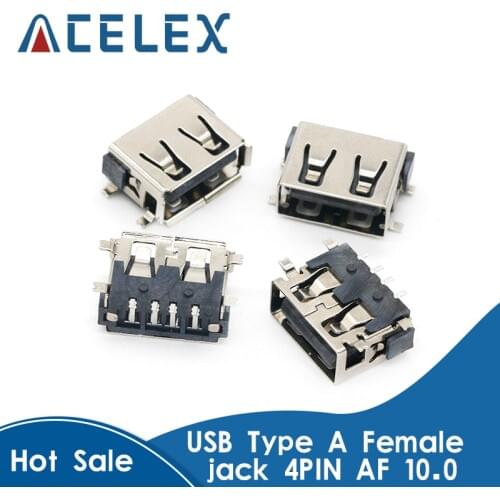 10 Pcs/lot SMD USB Type A Female jack 4PIN AF 10.0 PCB Mount Socket Connector Black Flat Edge DIY Repair Phone Toy Parts