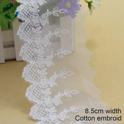 10yard 8.5cm white cotton embroided lace ribbon guipure trim wedding decoration DIY Accessories dolls african lace applique#3917