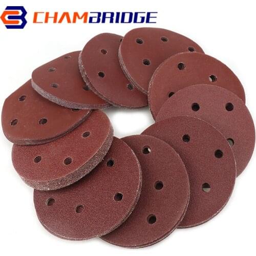 100pcs 125mm Round Sandpaper Six Hole Disk Sand Sheets Grit 40-800 Hook and Loop Sanding Disc Polish Sand Paper Tool Accessories