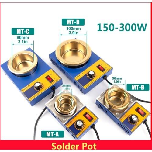 150-300W Solder Pot Tin Melting Furnace Thermoregulation Soldering Desoldering Bath 100/80/50/37mm 200~450 Centigrade EU PLUG