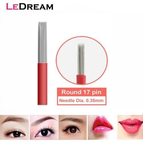 20PCS/lot Disposable Red Round 17 Pin Shading Tattoo Needles Blades For 3D Microblading Eyebrow Lip Permanent Makeup Pen