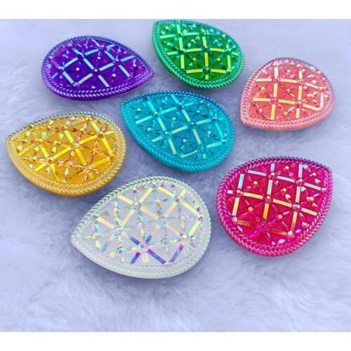 24pcs 30*40mm Grid surface AB Resin Rhinestone Water drop Crystal Flatback stone Stick On Craft button -E63