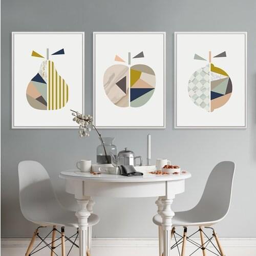 Abstract Geometry Fruit Wall Art Posters Canvas Painting Print Yellow Grey Mordern Pictures for Boho Kitchen Home Decor
