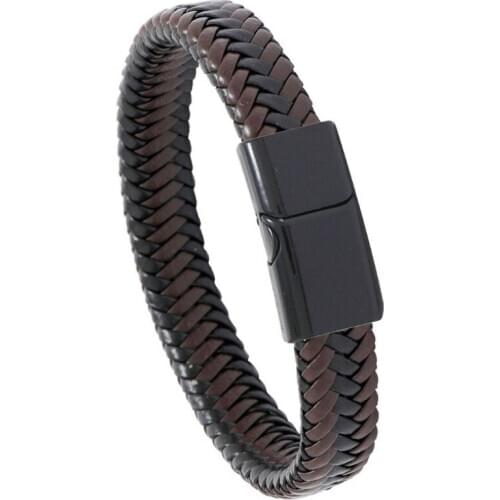 Fashion Vintage Braided Leather Bracelet Cuff Magnetic Button Retro Wristbands Casual Simple Charm Bangle Wrap Punk Men Jewelry