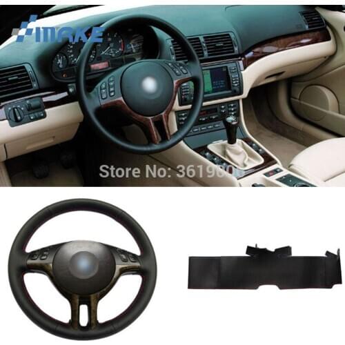 For BMW E39 E46 325i E53 X5 High Quality Hand-stitched Anti-Slip Black Leather Red Blue Thread DIY Steering Wheel Cover