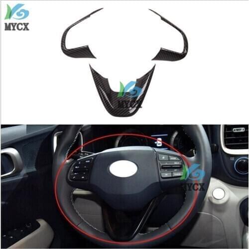 For Hyundai Venue 2019 2020 ABS Carbon Fiber Car Steering Wheel Decoration Cover Trims Frame Stickers Car-Styling Accessories