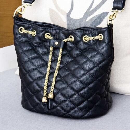 Designer Brand Chain Women Bucket Bag Diamond Lattice Ladies Shoulder Bags High Quality Genuine Leather Sling Crossbody Bags
