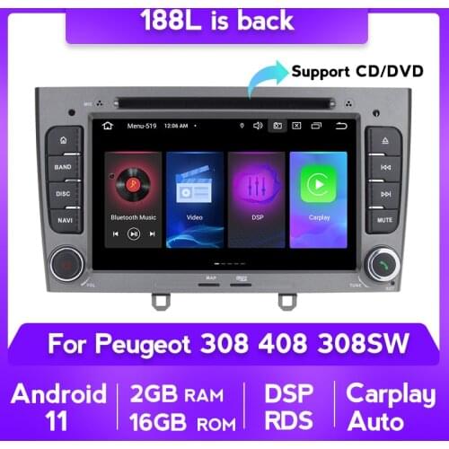 DSP Android 11 Car DVD Multimedia Player For PEUGEOT 308 2007-2013,408 2011-2014 GPS Navigation Auto Radio WIFI Stereo Head Unit