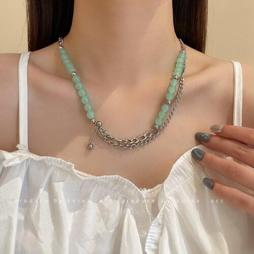 European and American niche design sense mint green stone necklace irregular splicing necklace ins trend hip hop necklace female