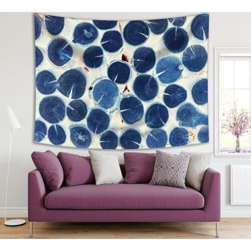 Tapestry Wooden Circle Logs Wood Pile Natural Country House Rural Life Photo Printed Blue White