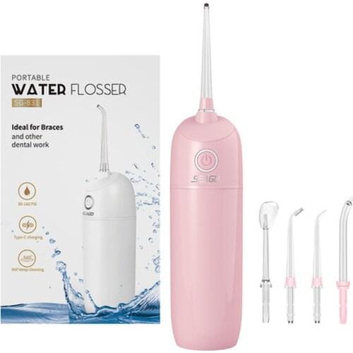 Seago Portable Oral Irrigator Dental Water Flosser USB Rechargeable 5 Jet Nozzles 190ML Vacuum Tank Waterproof Teeth Cleaner
