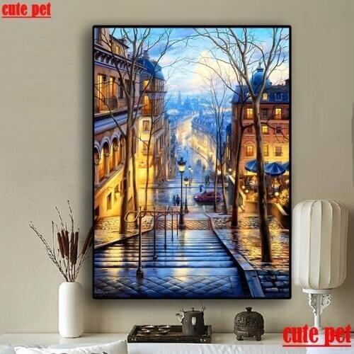 Cute pet New Full Square Diamond 5D Paris Montmartre DIY Diamond Painting Embroidery Cross Stitch Rhinestone Mosaic puzzle Decor