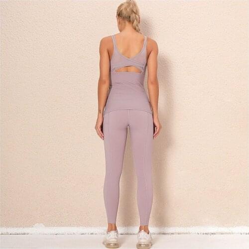 O-neck 2-piece Yoga Sets Women Sleeveless Gym Clothing Seamless Sports Suit Dance Rompers Fitness Leggings Yoga bra+Yoga pants