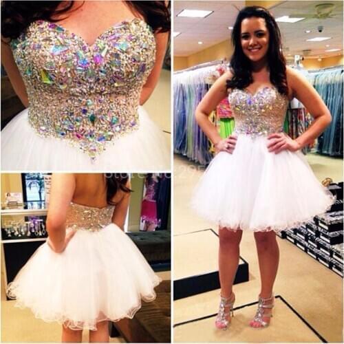 2019 Rhinestones Homecoming Dresses 8th Grade Short Prom Dress Crystal Beads Cocktail Dresses Sweetheart Mini Party Gowns