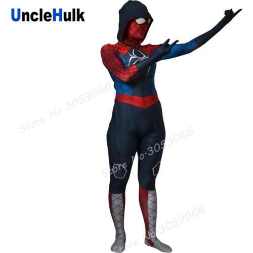 Red and Blue Spider Gwen Spider Girl Spandex Costume - with hood and lenses | UncleHulk