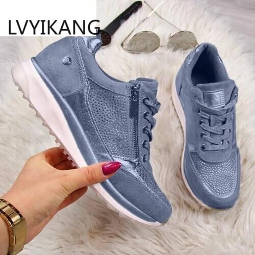 Women Shoes Gold Sneakers Zipper Platform Trainers Women Shoes Casual Lace-Up Tenis Feminino Zapatos De Mujer Womens Sneakers
