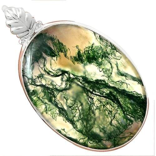 Lovegem Genuine MOSS AGATE PENDANT 925 Sterling Silver, 58.5 mm, AP3549