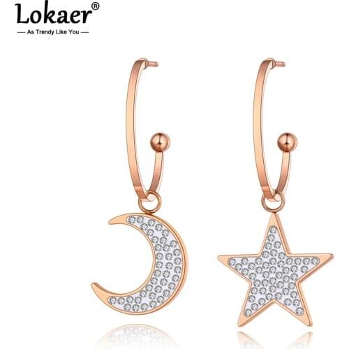 Lokaer Original Design Stainless Steel Bohemia Star & Moon Earrings For Women Fashion Clay Rhinestone Earrings Jewelry E20236