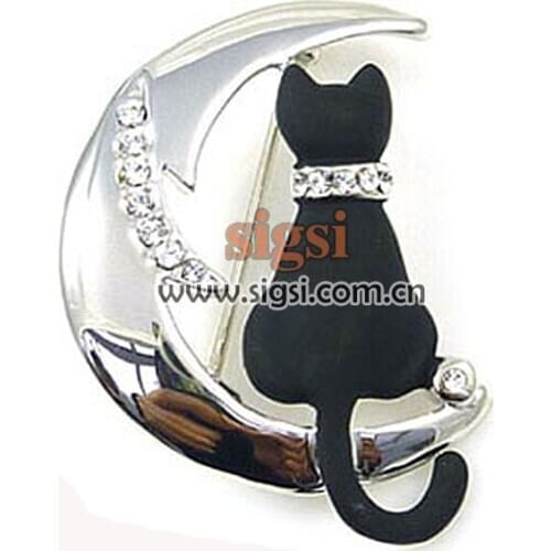 Metal acrylic rhinestone brooch with cat