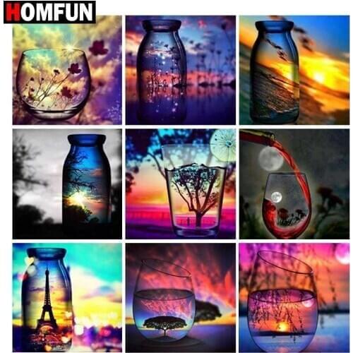 HOMFUN Full Square/Round Drill 5D DIY Diamond Painting "Cup sunset scenery" 3D Embroidery Cross Stitch 5D Decor Gift