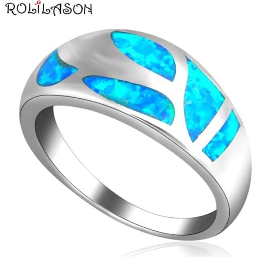 2019 new prom gift Plant popular Blue fire Opal silver plated stamped Rings for women jewelry USA SZ #7 #8 OR280