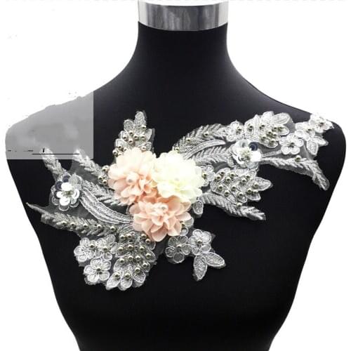 New Beads Flowers Floral Embroidery Angel Wing Applique Sewing Flower Collar Patch Wedding Party Gown Bridal Dress Clothes DIY