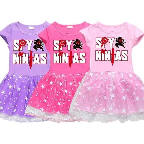 New Cartoon SPY NINJA Print Children Clothing Girls Dress Summer Lace Foreign Tide Kids Beautiful Princess Pleated Party Dresses