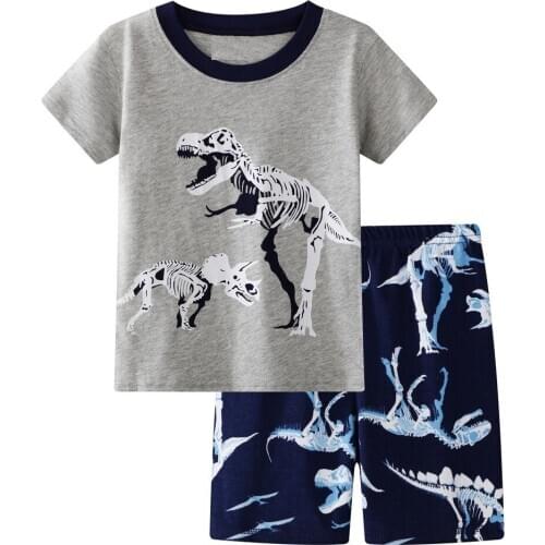 New Summer Kids Dinosaur Pajamas Set Girls Pyjamas Cotton Baby Boys Sleepwear Child Night Wear Clothing Suits
