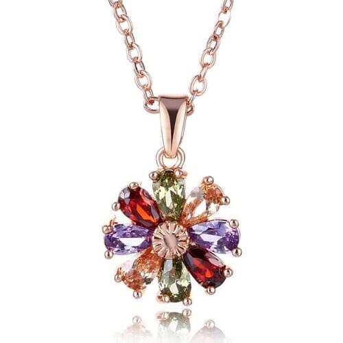 1PC Copper zircon florets with rhinestone necklace 6 color fashion wild clavicle chain Pendant For Women Jewelry Dropshiping