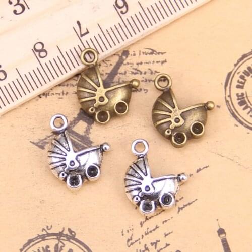 14pcs Jewelry Charms 3D baby carriage buggy pram 16x13mm Antique Silver Plated Pendants Making DIY Tibetan Silver Jewelry