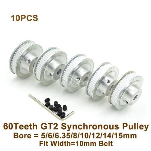 POWGE 10pcs 60 Teeth 2GT Synchronous Pulley Bore 5-15mm Fit W=10mm GT2 Timing Belt 3D Printer 60T 60Teeth 2GT Pulley