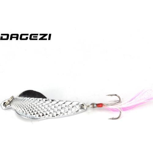 DAGEZI Metal Sequins Fishing Lure Spoon Lure Noise Paillette Hard Baits with Feather Treble Hook Pesca Fishing Tackle