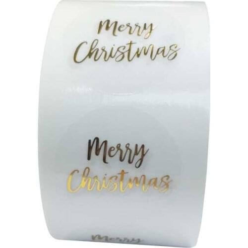 Christmas Transparent Sticker Hot Stamping Gold Merry Christmas Flower Gift Tags Box Package Label Sealing Stickers 500 Pcs/Roll