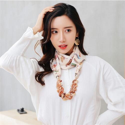 RUNMEIFA 2019 New Fashion Trendy Pendants Necklaces Satin Jewelry Scarf Alloy Acrylic Necklace Female Accessories Free Shipping
