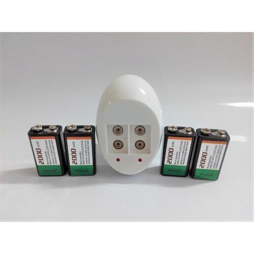 SHSEJA 4PCS large capacity 2000mAh 9V Ni-MH rechargeable battery +1PCS 9V smart charger set