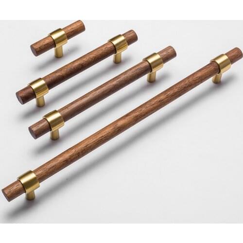 Nordic Style Combinant of Brass and Black Walnut Wood Cupboard Door Pull Handle Color Adjustable Knob